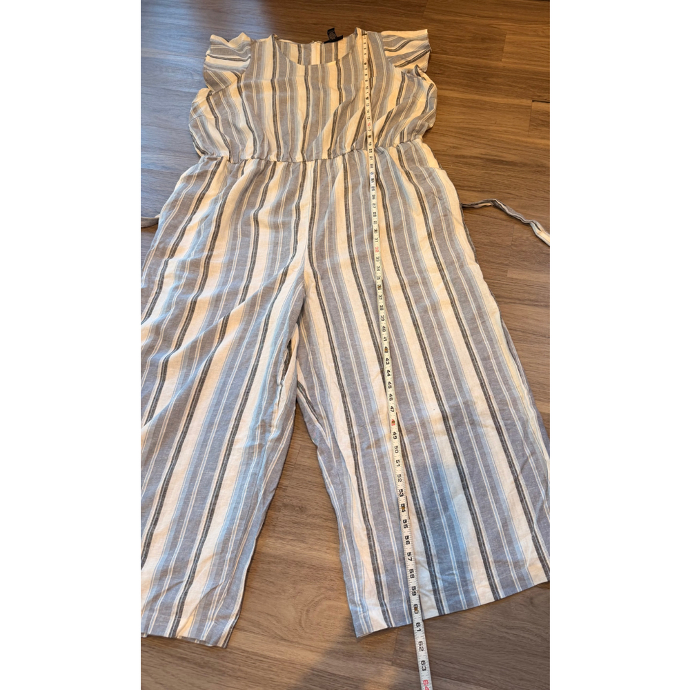 Women's LANE BRYANT Plus Size 24 Striped Jumpsuit Blue White Linen Blend Coastal - Picture 8 of 11